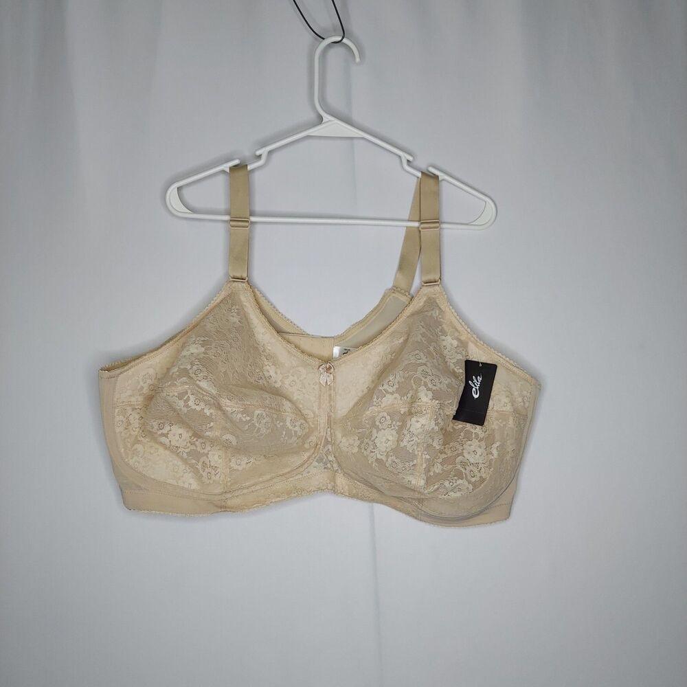 Elila Bra 52E Unlined Lace Full Coverage Nude Nylon 3-Hooks Style 1303